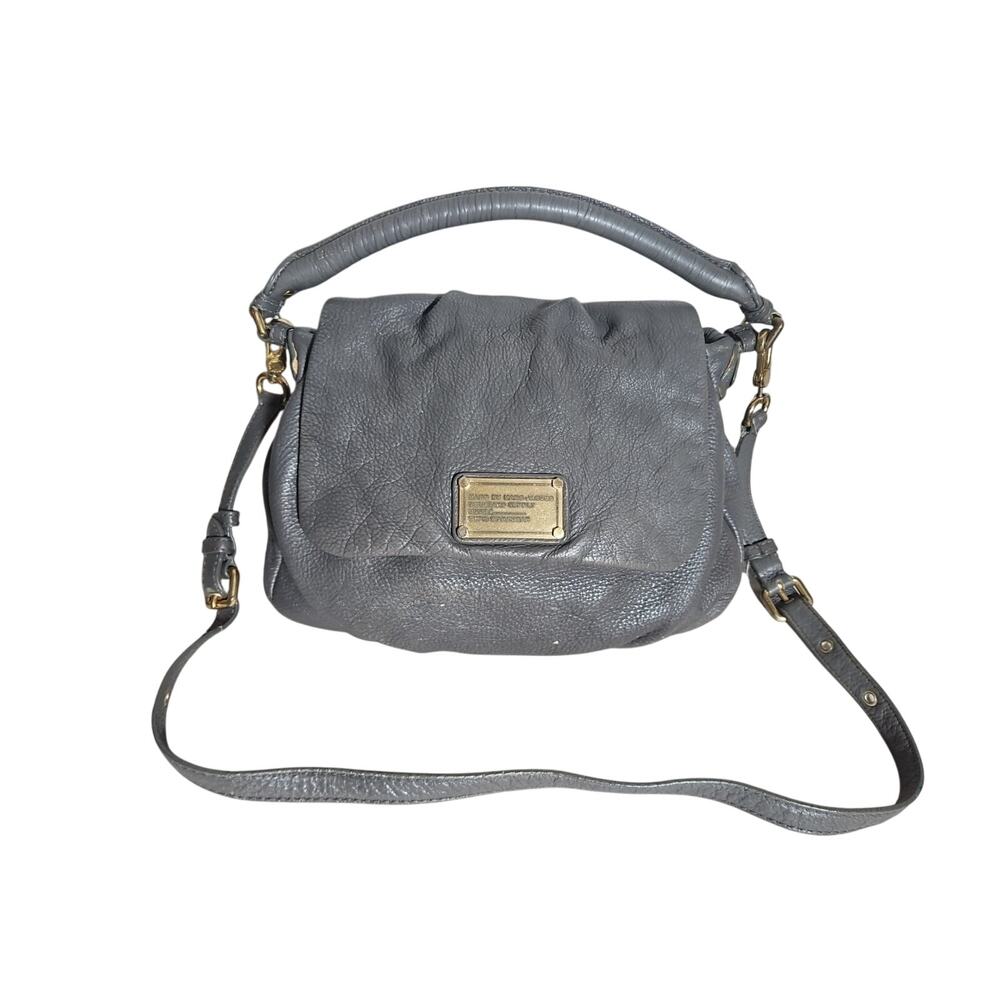 Marc Jacobs Purse Gray Lil Utika Classic Q Soft Leather Shoulder Handbag Y2K